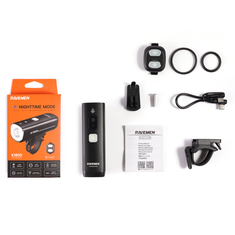 Ravemen K1800 1800-lumen USB Rech. Light w/ Daytime Run Mode in Black-4